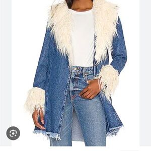 Show Me Your MuMu Blue Jean Jacket with Cream Fur Trim